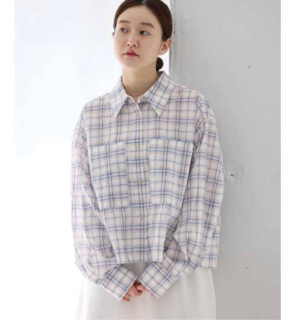 IENA「《新色/追加》シャーリングチェックショートシャツ」|シャツ・ブラウス|