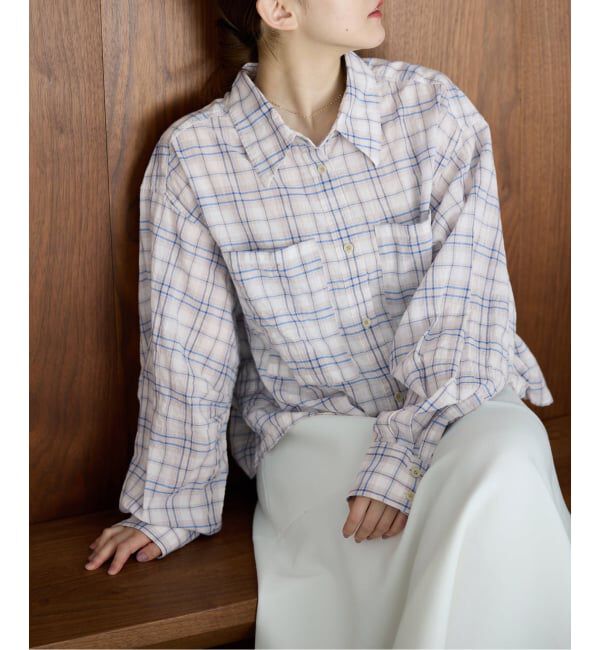 IENA「《新色/追加》シャーリングチェックショートシャツ」|シャツ・ブラウス|ブルー A