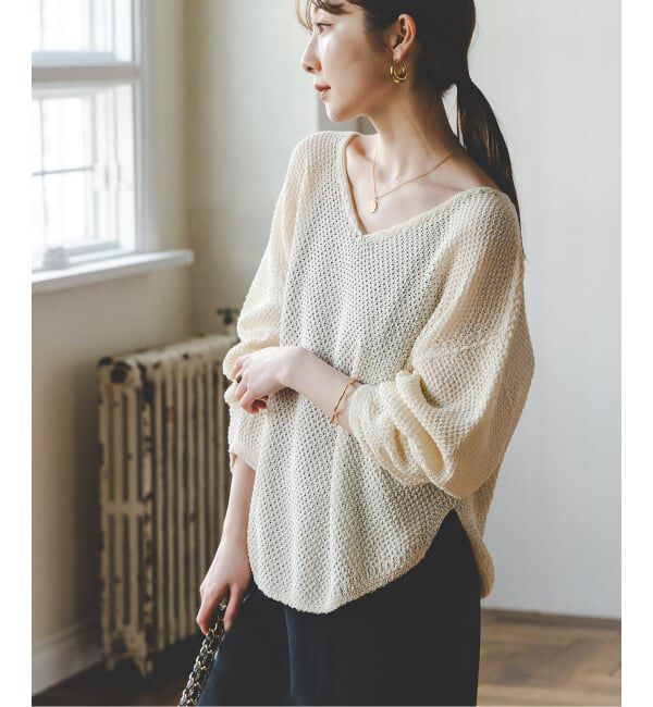 NOBLE「《WEB＆日本橋・ルクア店限定・追加予約》ペーパーヤーン カノコBACK Vプルオーバー」|ニット・セーター|