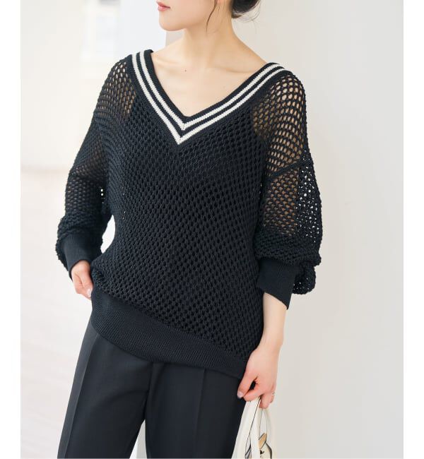 Spick and Span「Vネックチルデンニット」|ニット・セーター|ブラック