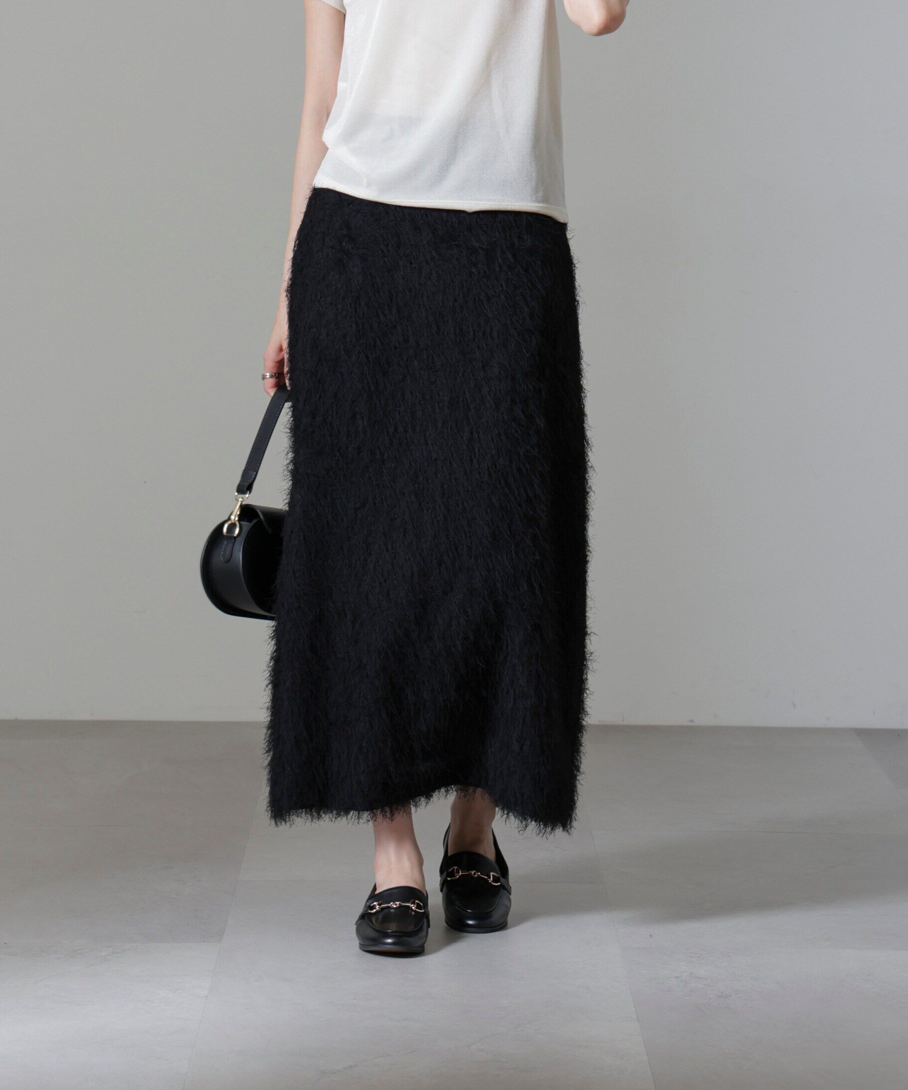 nano･universe「フリンジジャガードIラインスカート(セットアップ可)」|スカート|ブラック