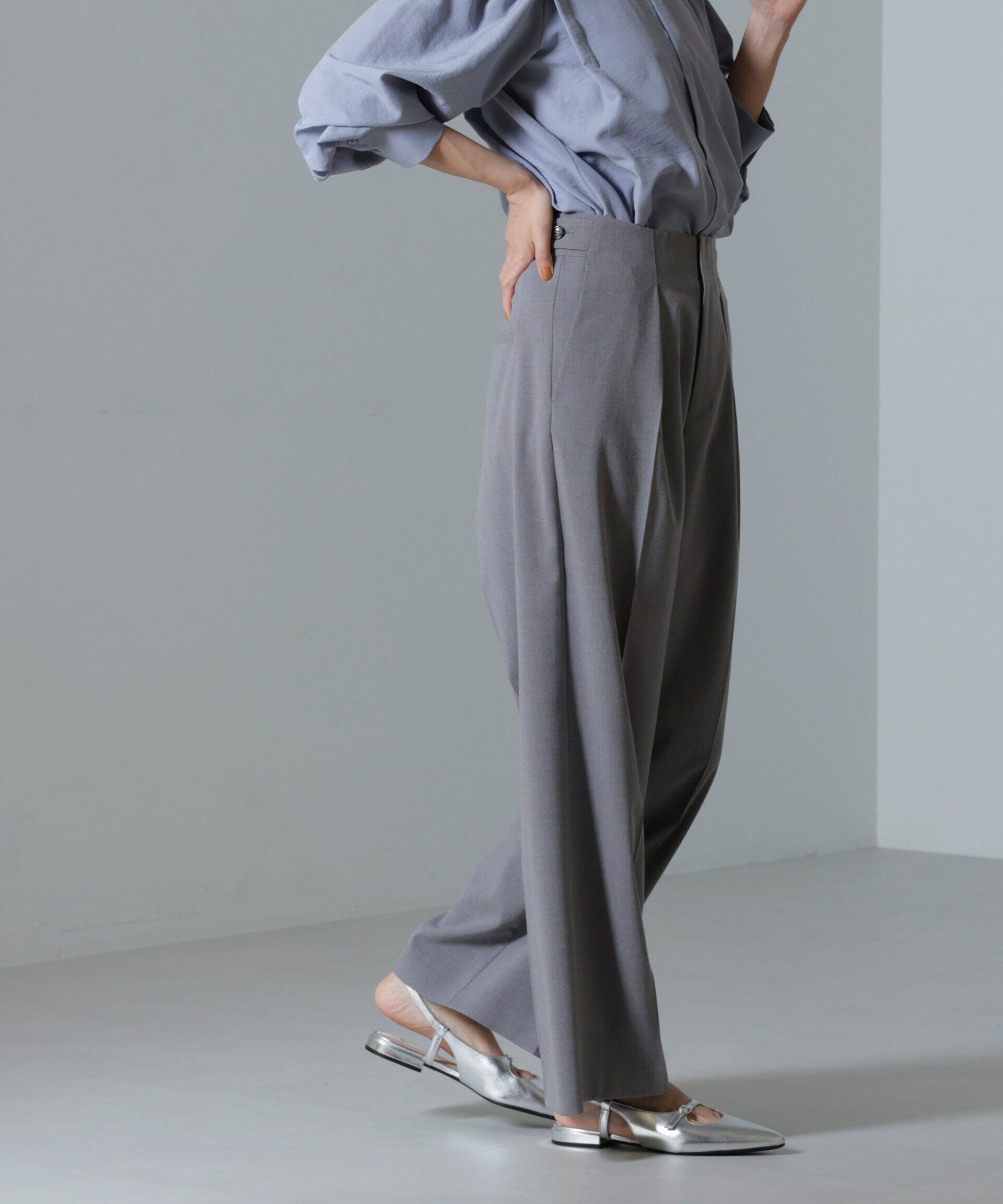 nano･universe「ドライウェザーストレッチ インタックワイドパンツ(セットアップ可)」|チノ|