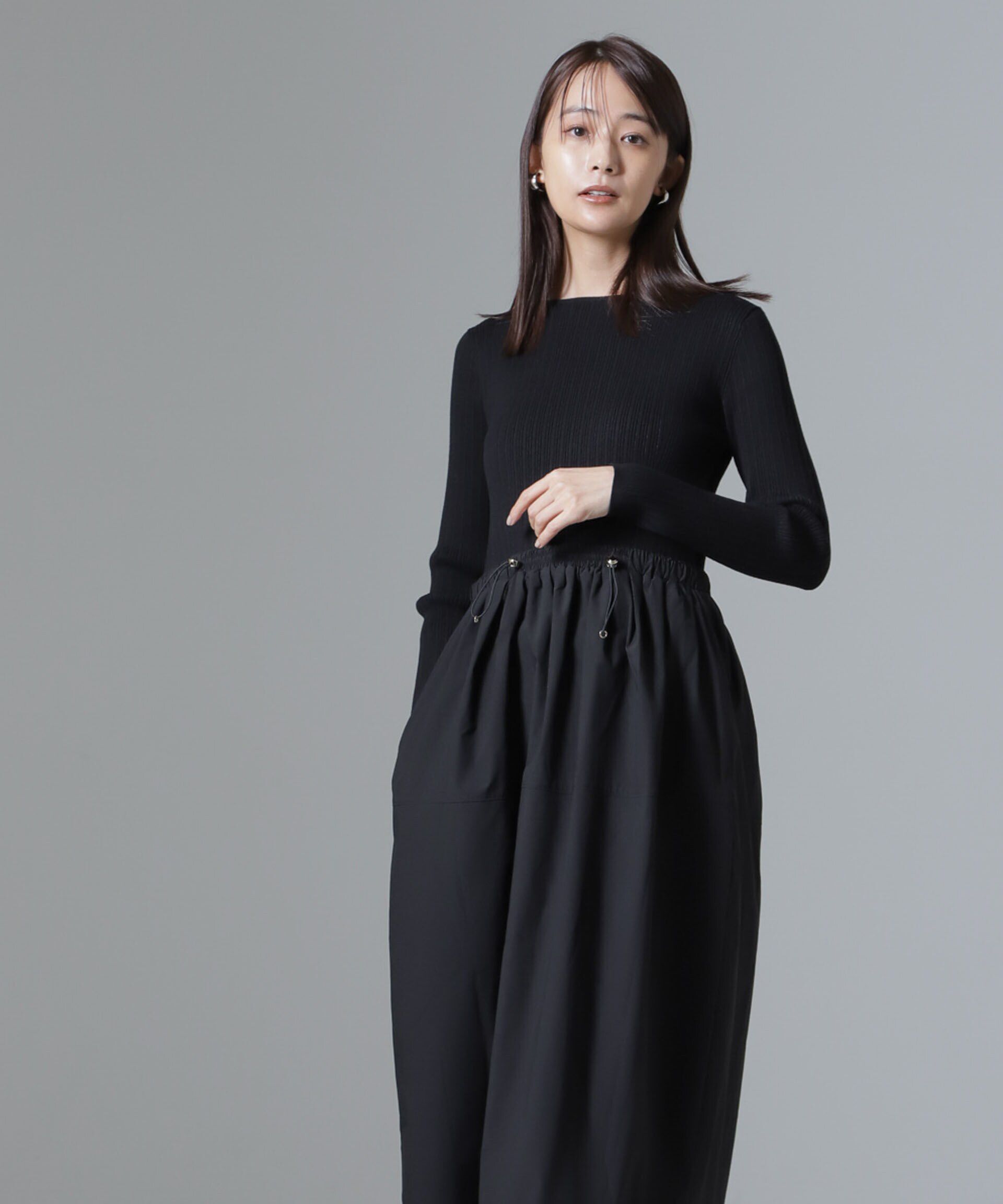 nano･universe「リブニット&times;タフタドッキングワンピース」|ワンピース|ブラック