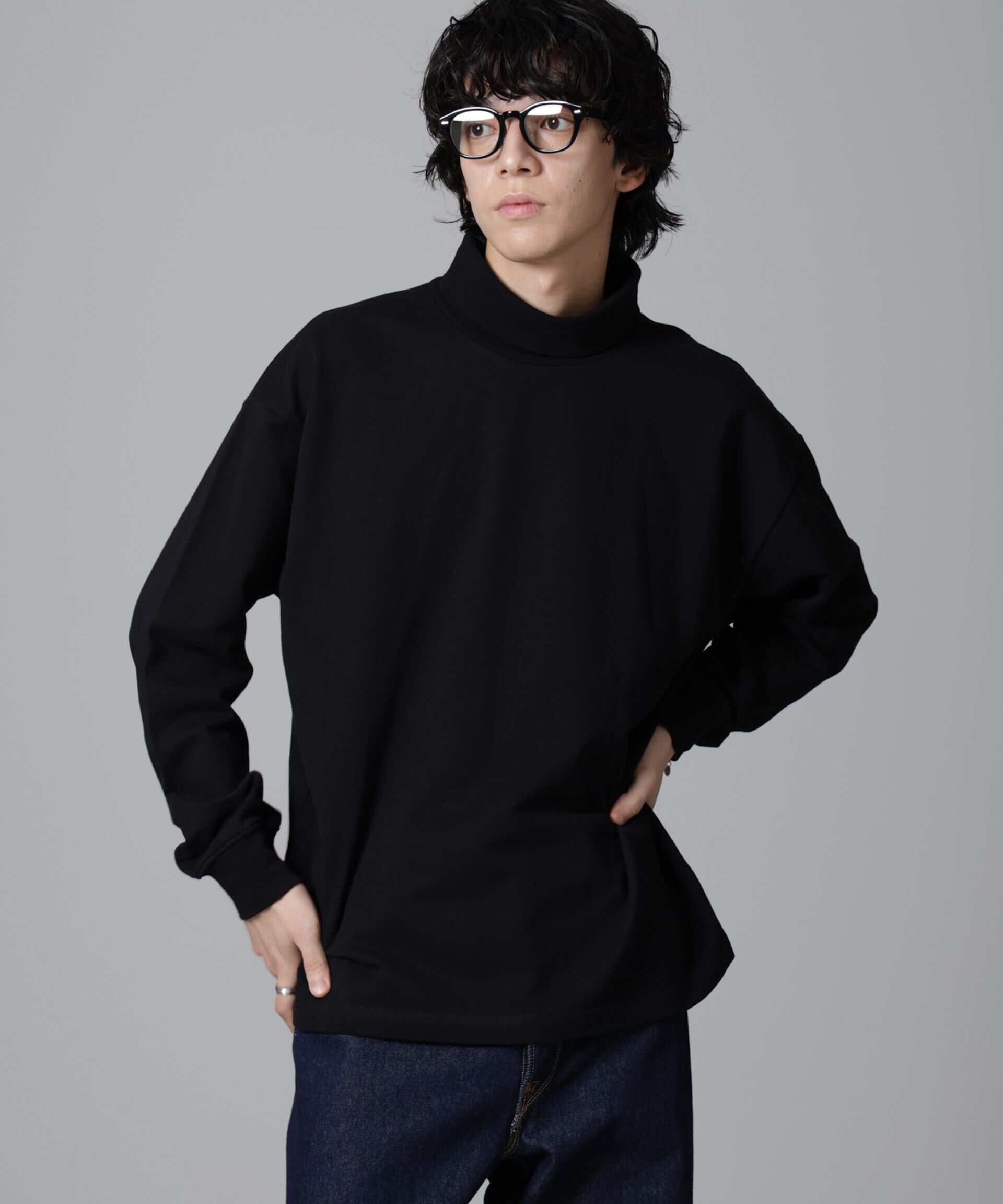 nano･universe「タートルカットミニ裏毛Ｔシャツ 長袖」|Tシャツ・カットソー|ブラック