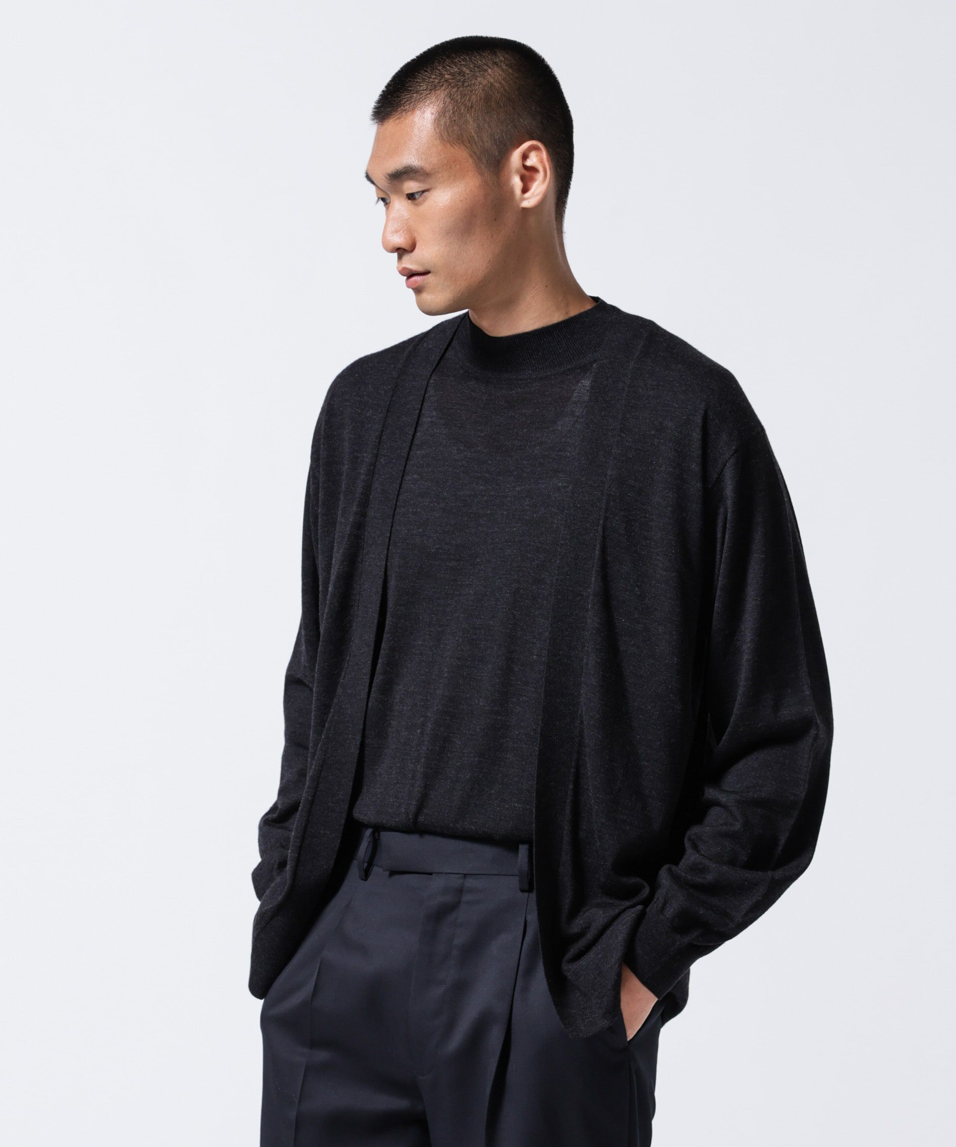 nano･universe「「ASSEMBLANC」BRISBANE カーブスリーブカーディガン」|ニット・セーター|ブラック