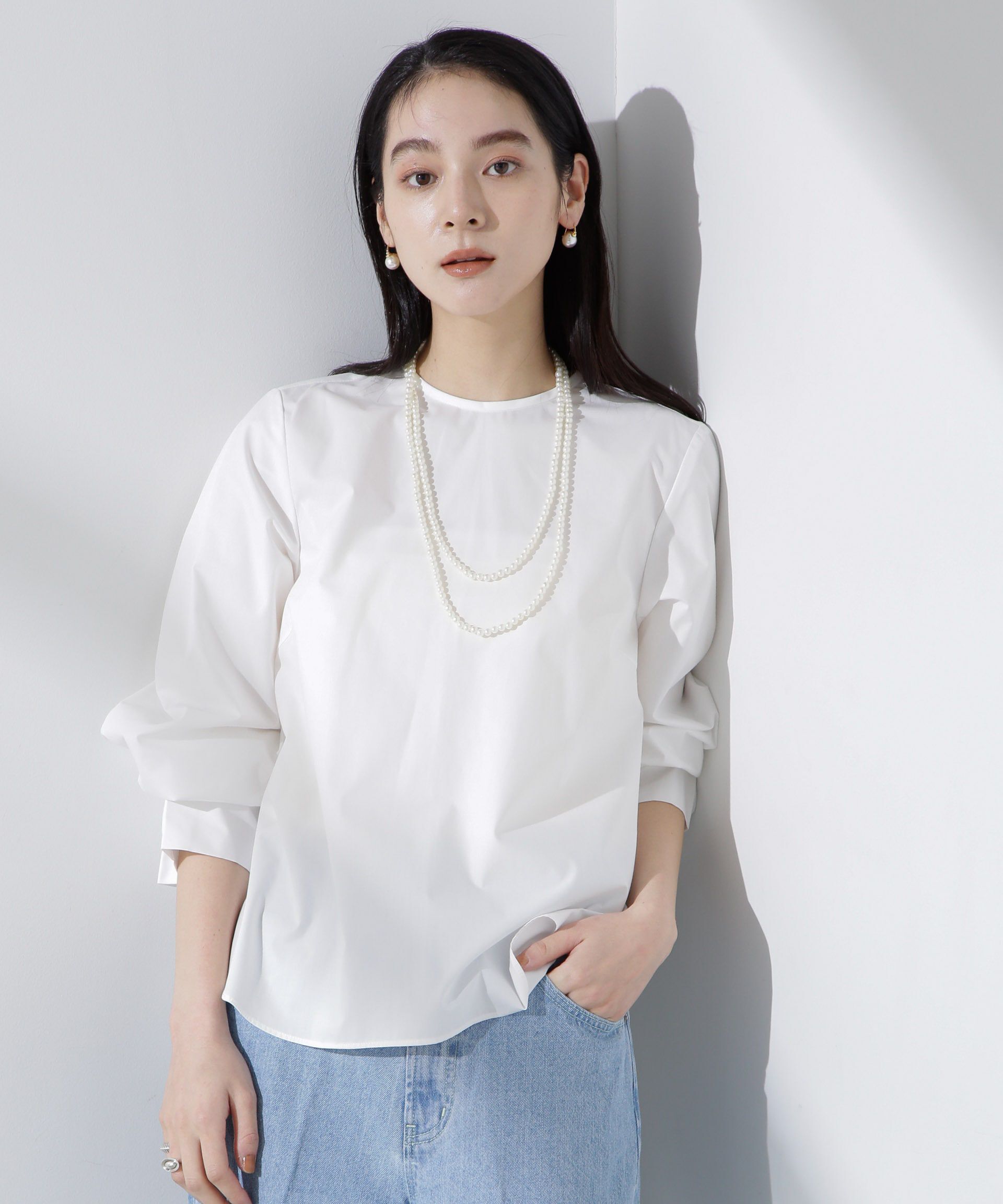 nano･universe「タイプライターボリュームスリーブブラウス」|シャツ・ブラウス|ホワイト