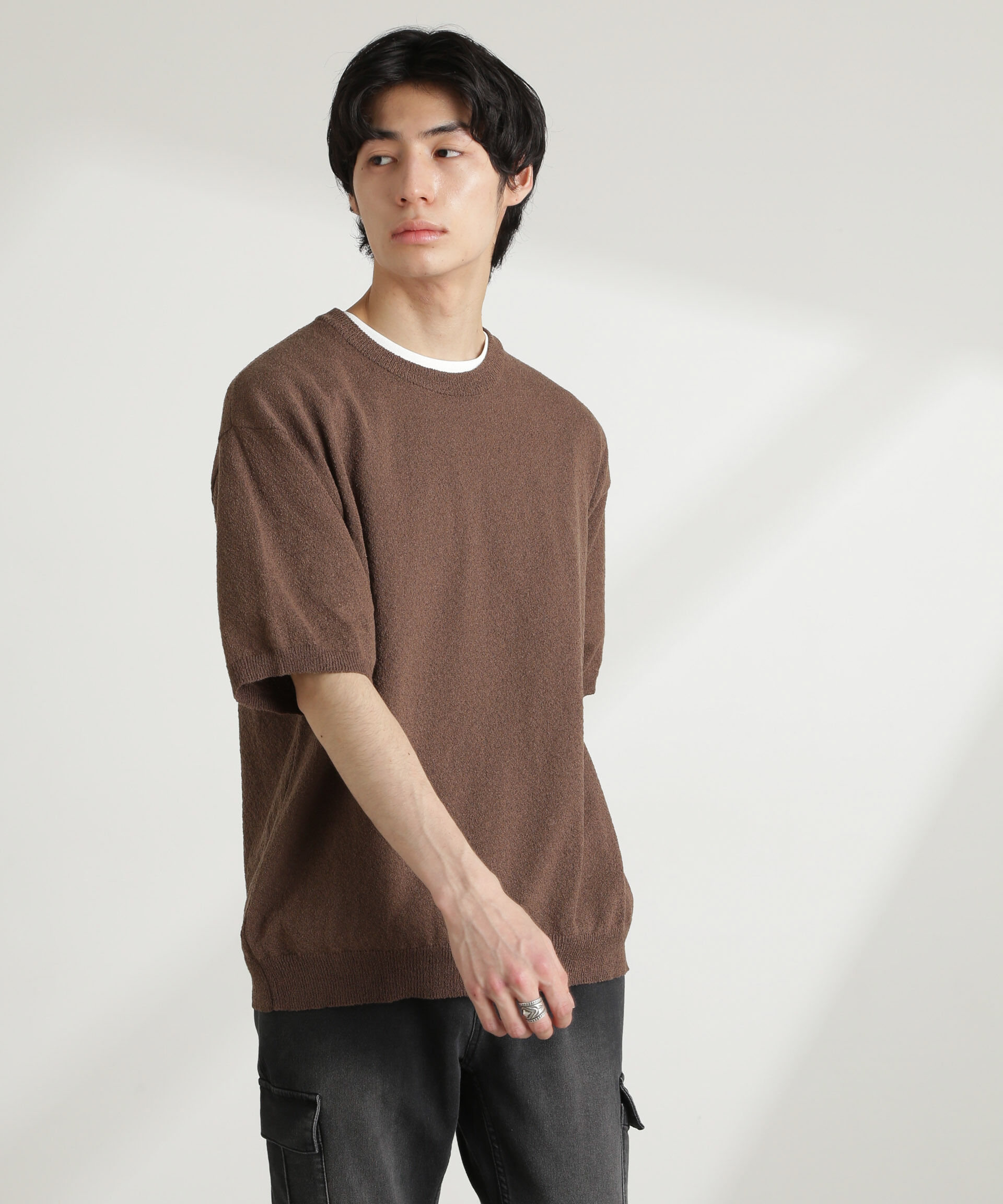 nano･universe「ブークレクルーネックニット 半袖」|ニット・セーター|ブラウン