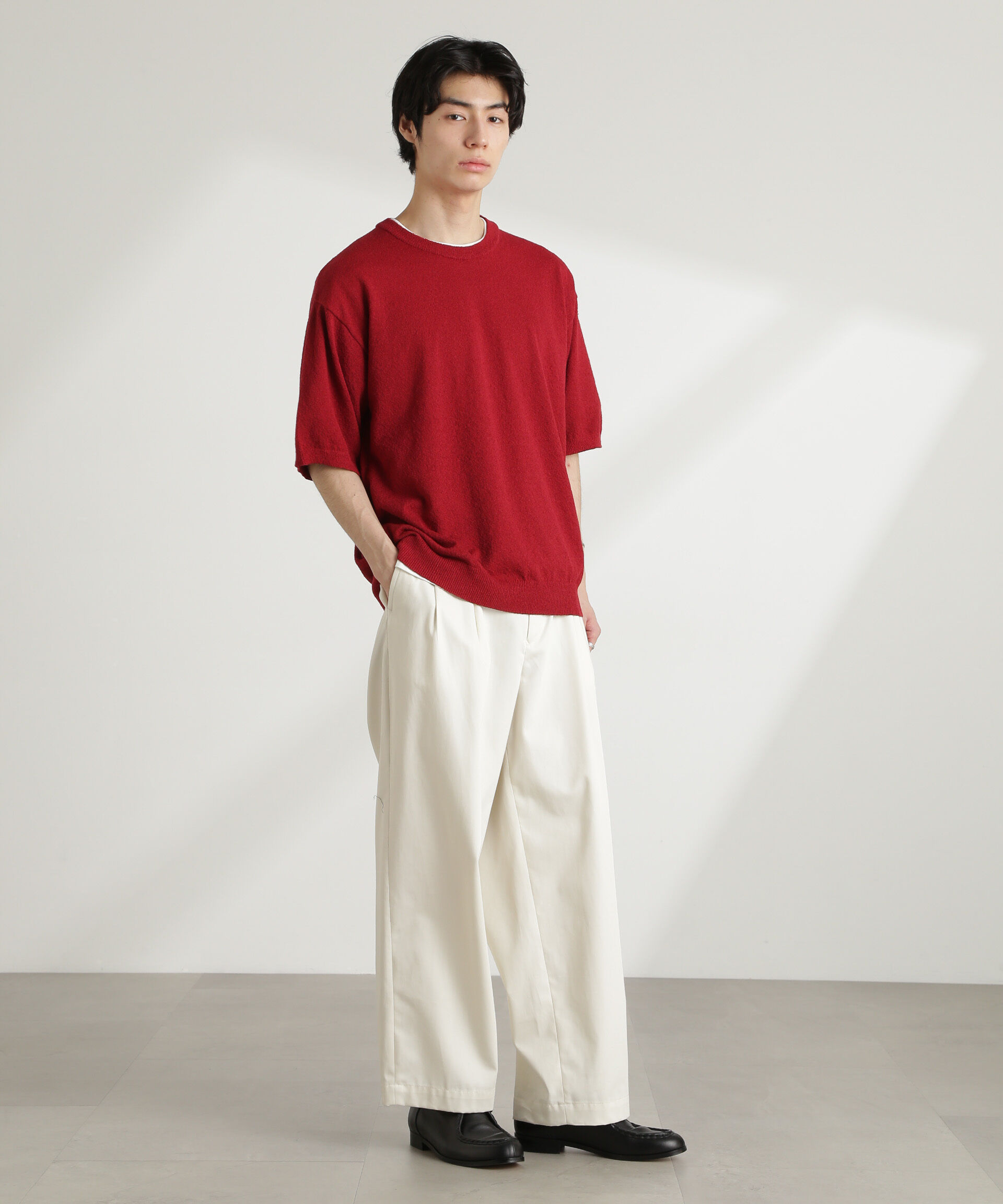 nano･universe「ブークレクルーネックニット 半袖」|ニット・セーター|