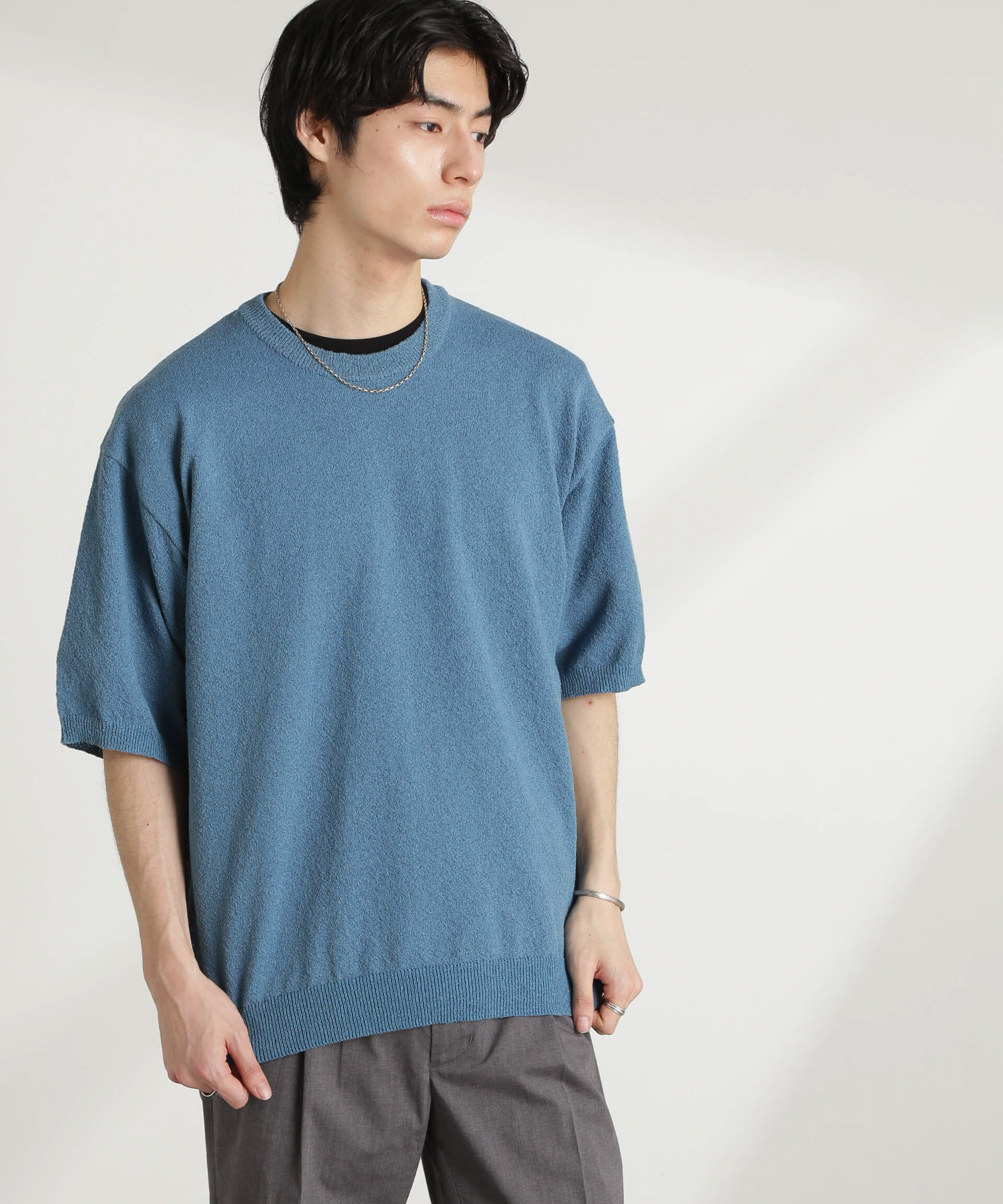 nano･universe「ブークレクルーネックニット 半袖」|ニット・セーター|