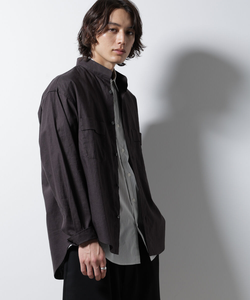 nano･universe「「BELGIUM LINEN FABRICS」リネンコットンスタンドカラーシャツ」|シャツ・ブラウス|ブラック