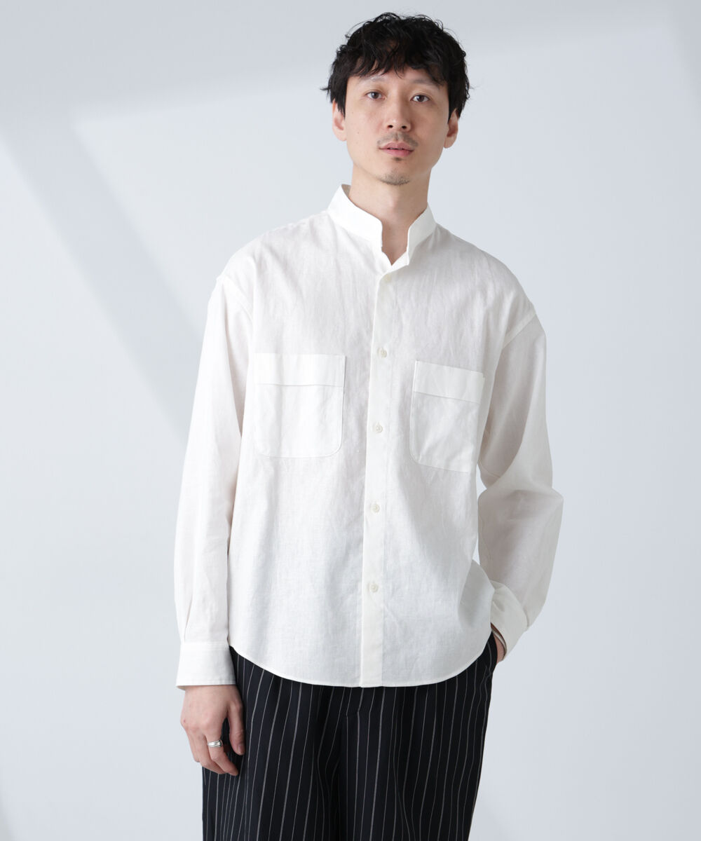 nano･universe「「BELGIUM LINEN FABRICS」リネンコットンスタンドカラーシャツ」|シャツ・ブラウス|