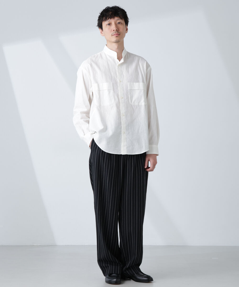 nano･universe「「BELGIUM LINEN FABRICS」リネンコットンスタンドカラーシャツ」|シャツ・ブラウス|