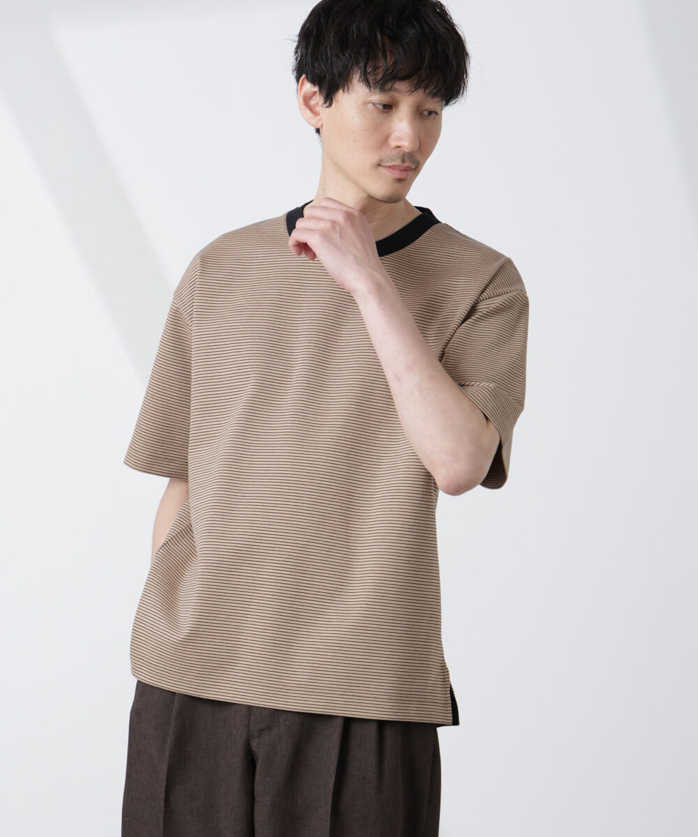 nano･universe「ワイドシルエットボーダーTシャツ」|Tシャツ・カットソー|ベージュ