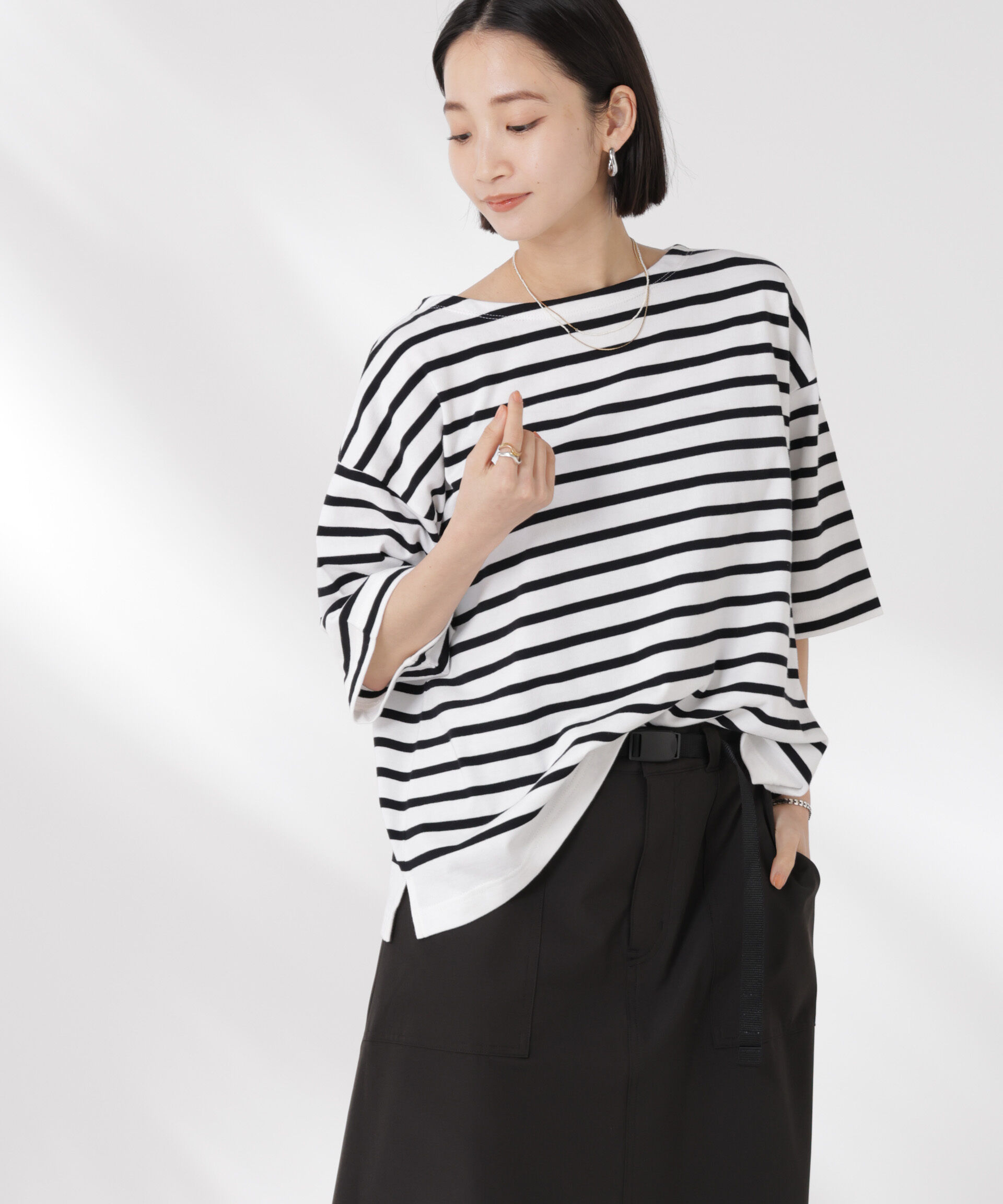 nano･universe「パネルボーダーワイドトップス」|Tシャツ・カットソー|