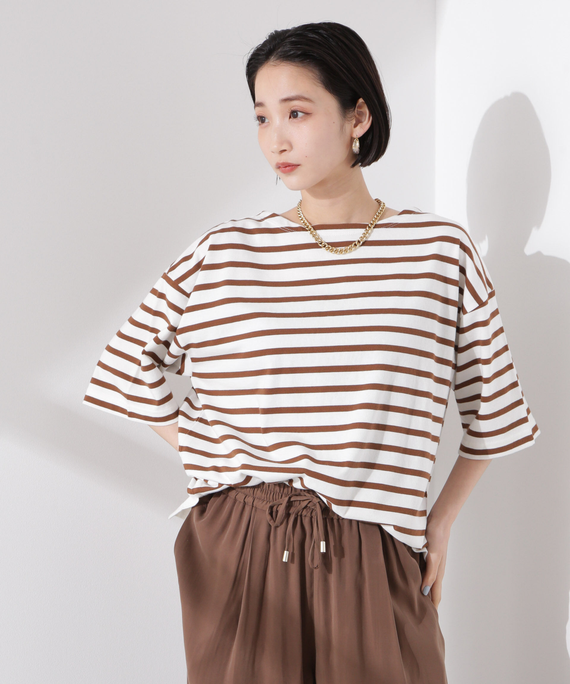 nano･universe「パネルボーダーワイドトップス」|Tシャツ・カットソー|