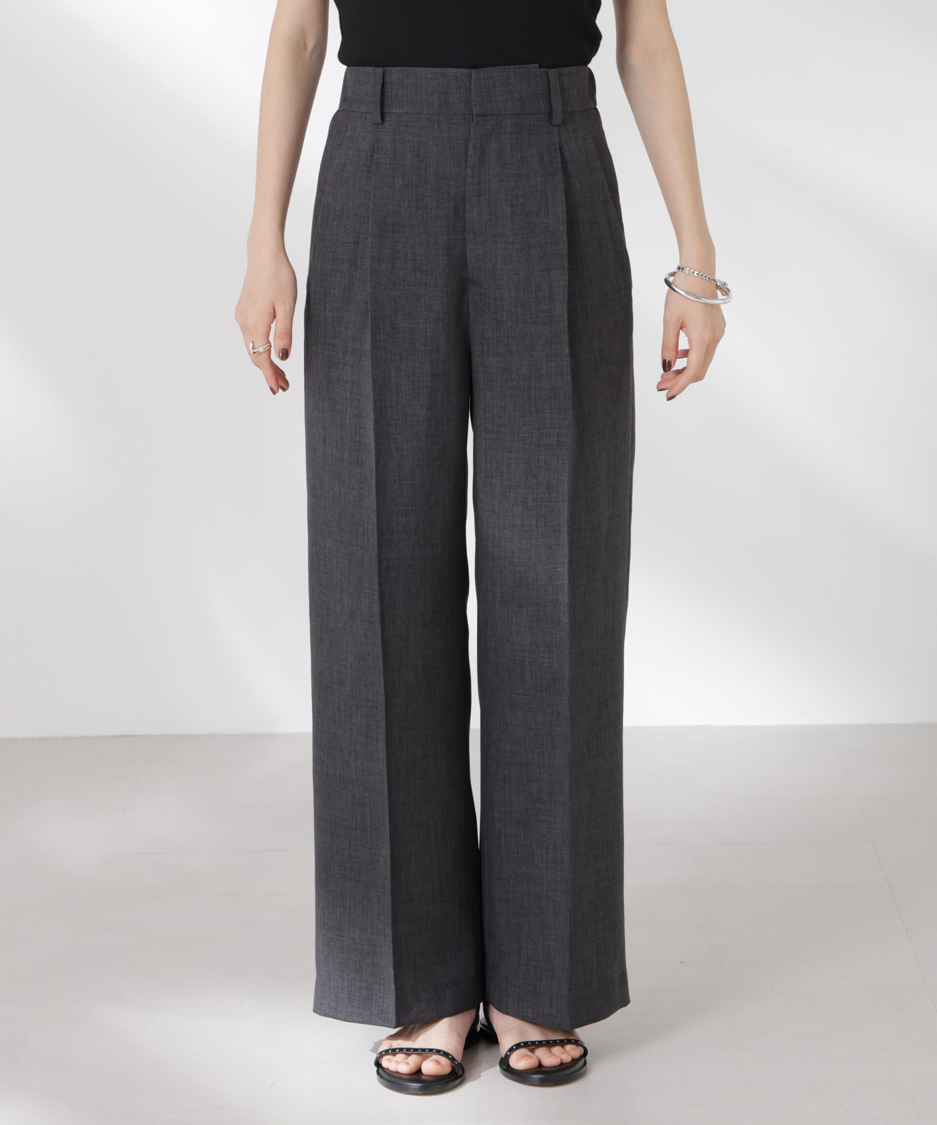 nano･universe「リネンライクセンタープレスタックパンツ(セットアップ可)」|チノ|