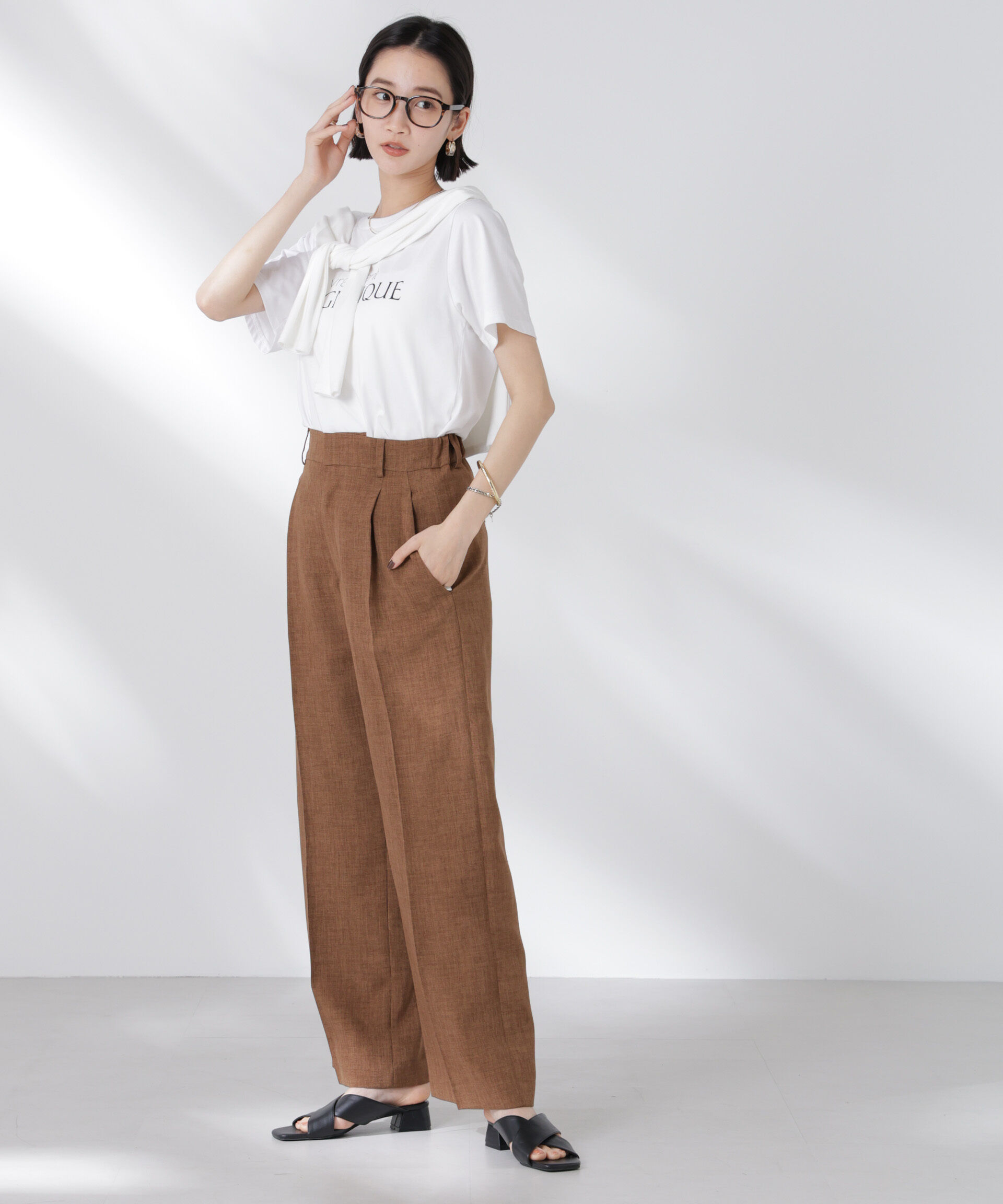 nano･universe「リネンライクセンタープレスタックパンツ(セットアップ可)」|チノ|