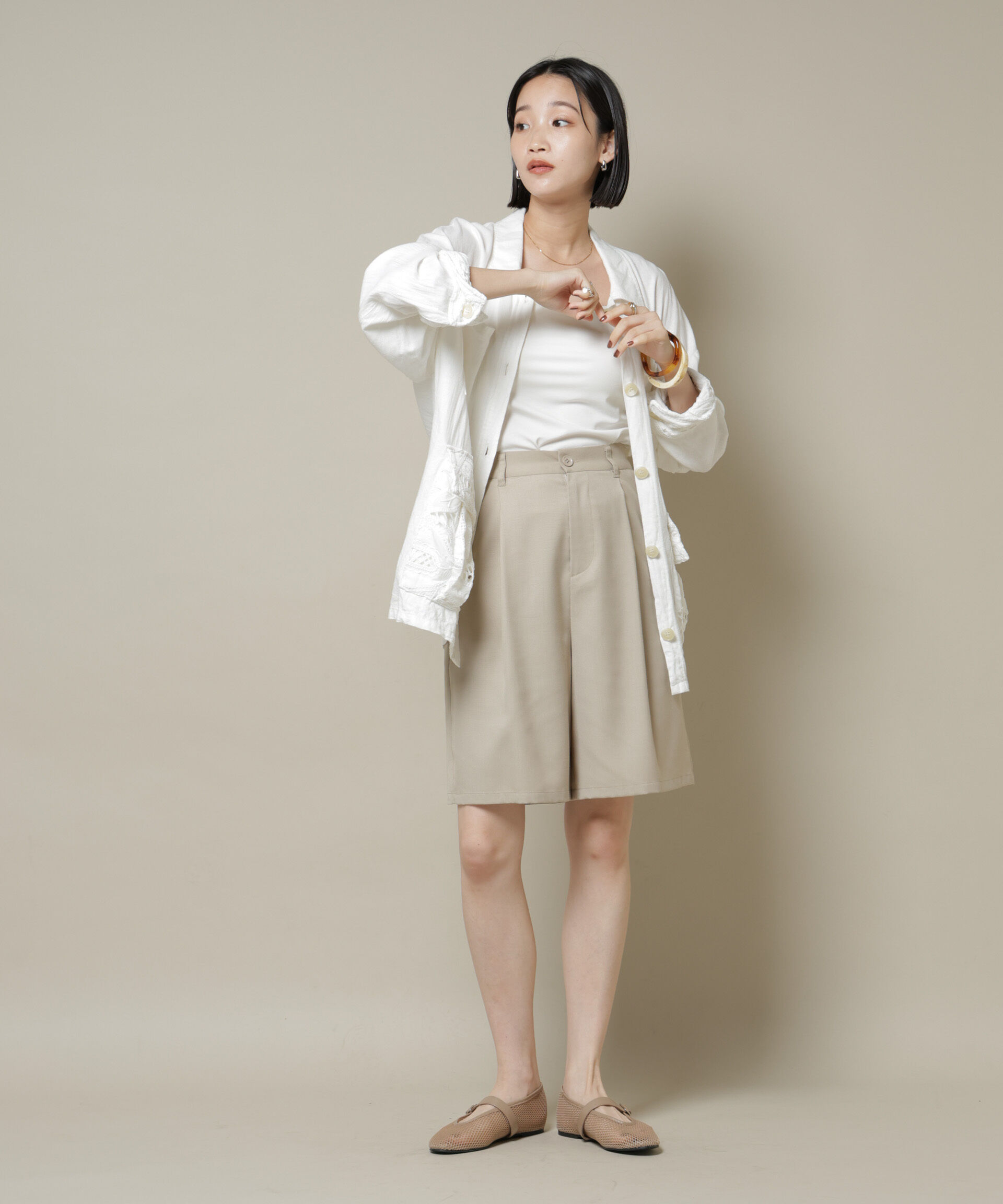 nano･universe「ワンタックショートパンツ(セットアップ可)」|チノ|