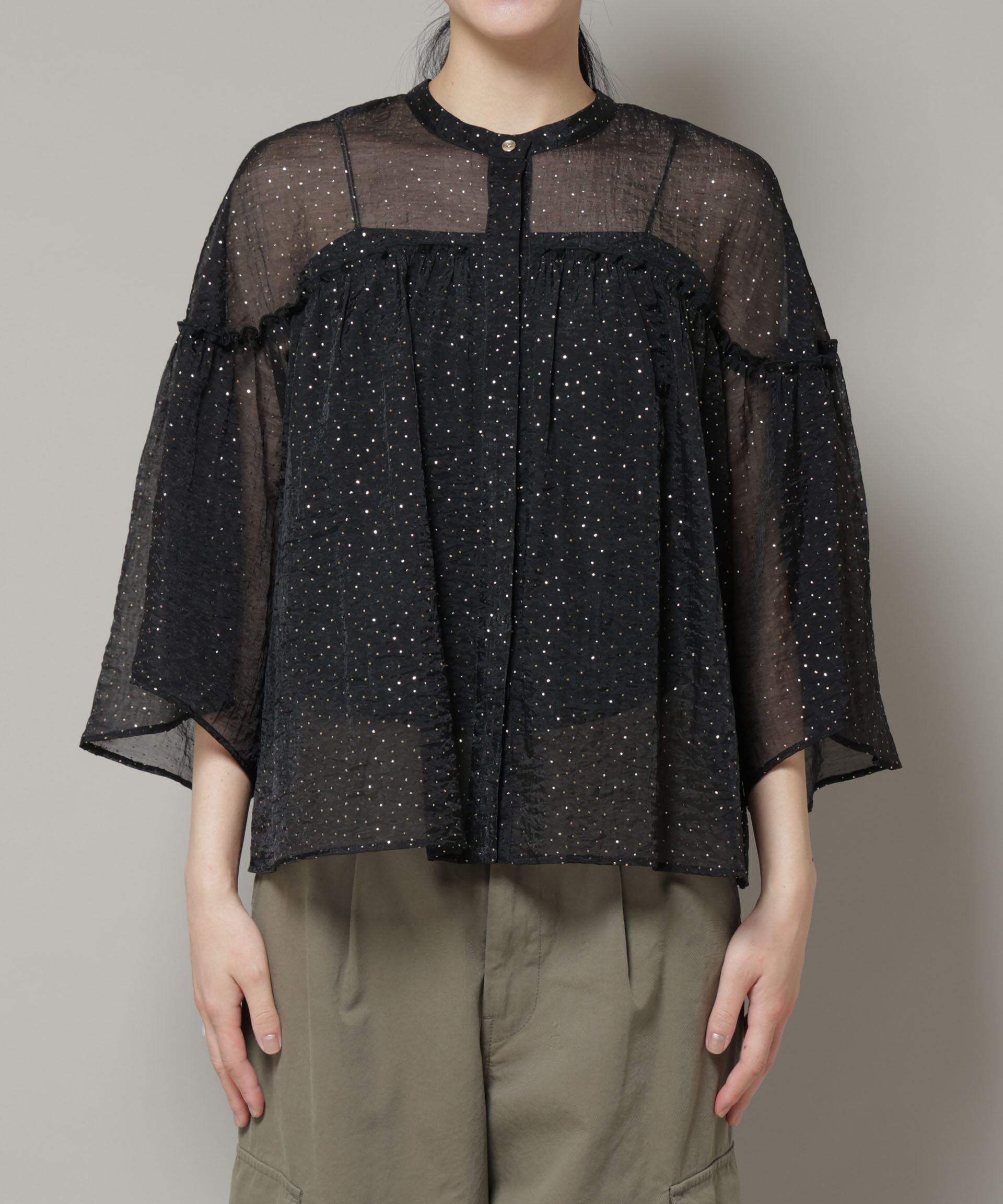 nano･universe「グリッタードットギャザーブラウス」|シャツ・ブラウス|