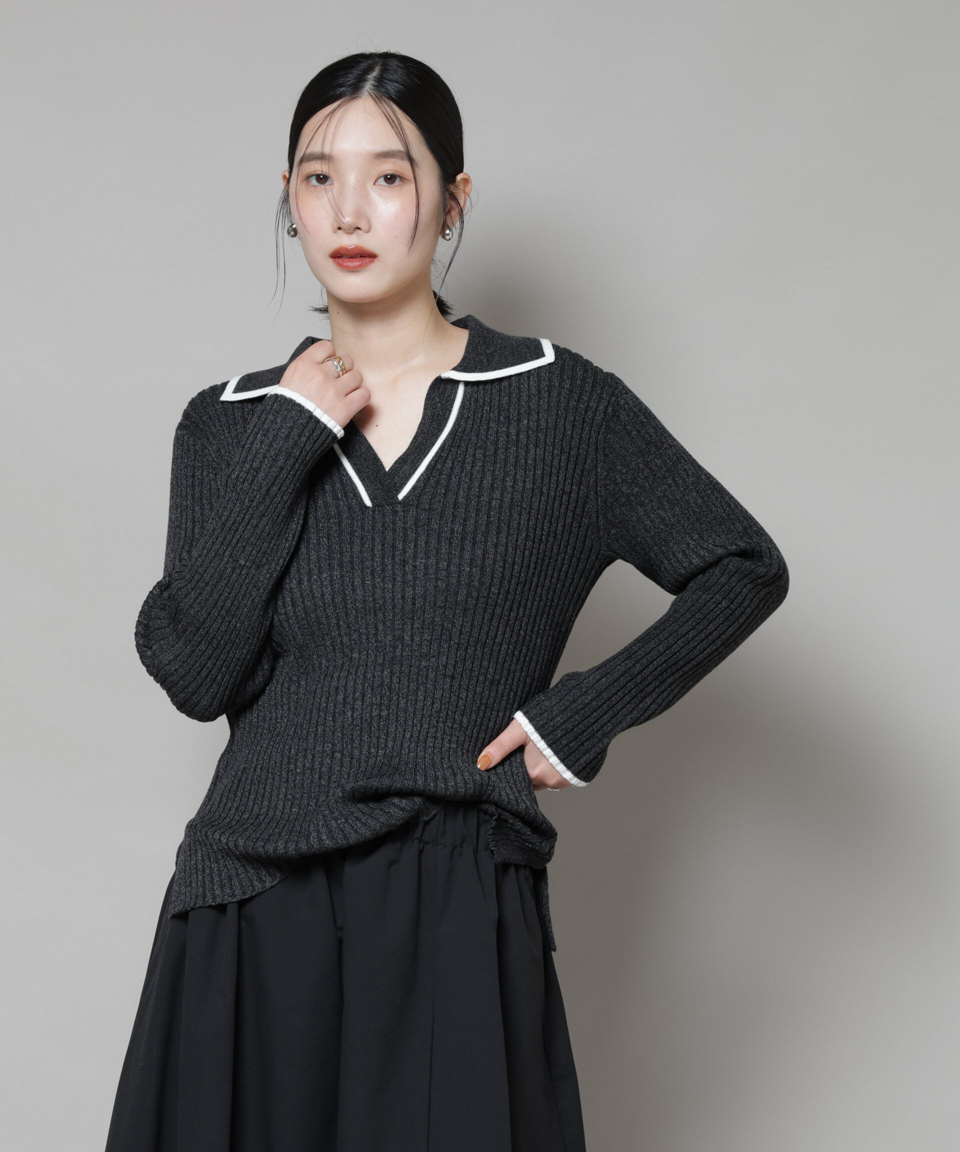 nano･universe「メランジスキッパーバイカラーニットプルオーバー(セットアップ可)」|ニット・セーター|