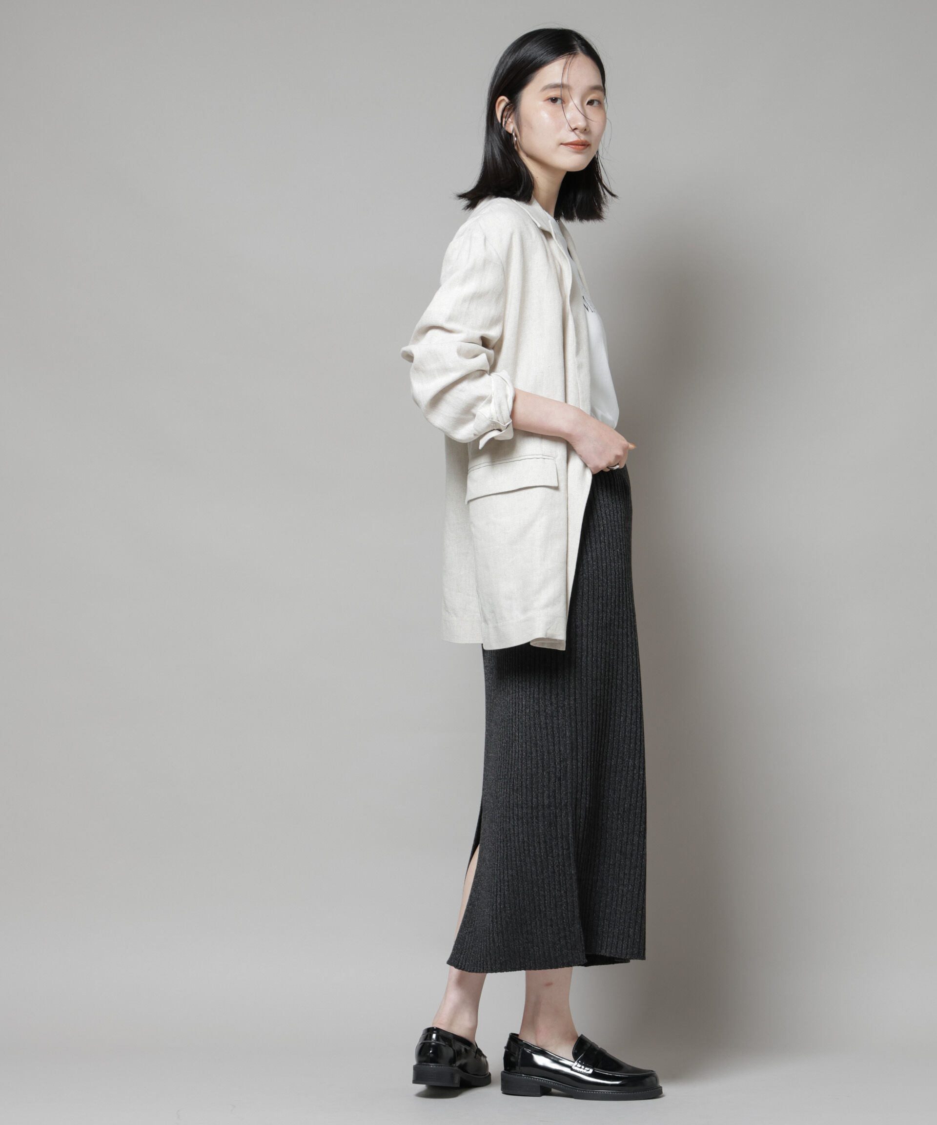  「メランジリブタイトスカート(セットアップ可)」|タイト|