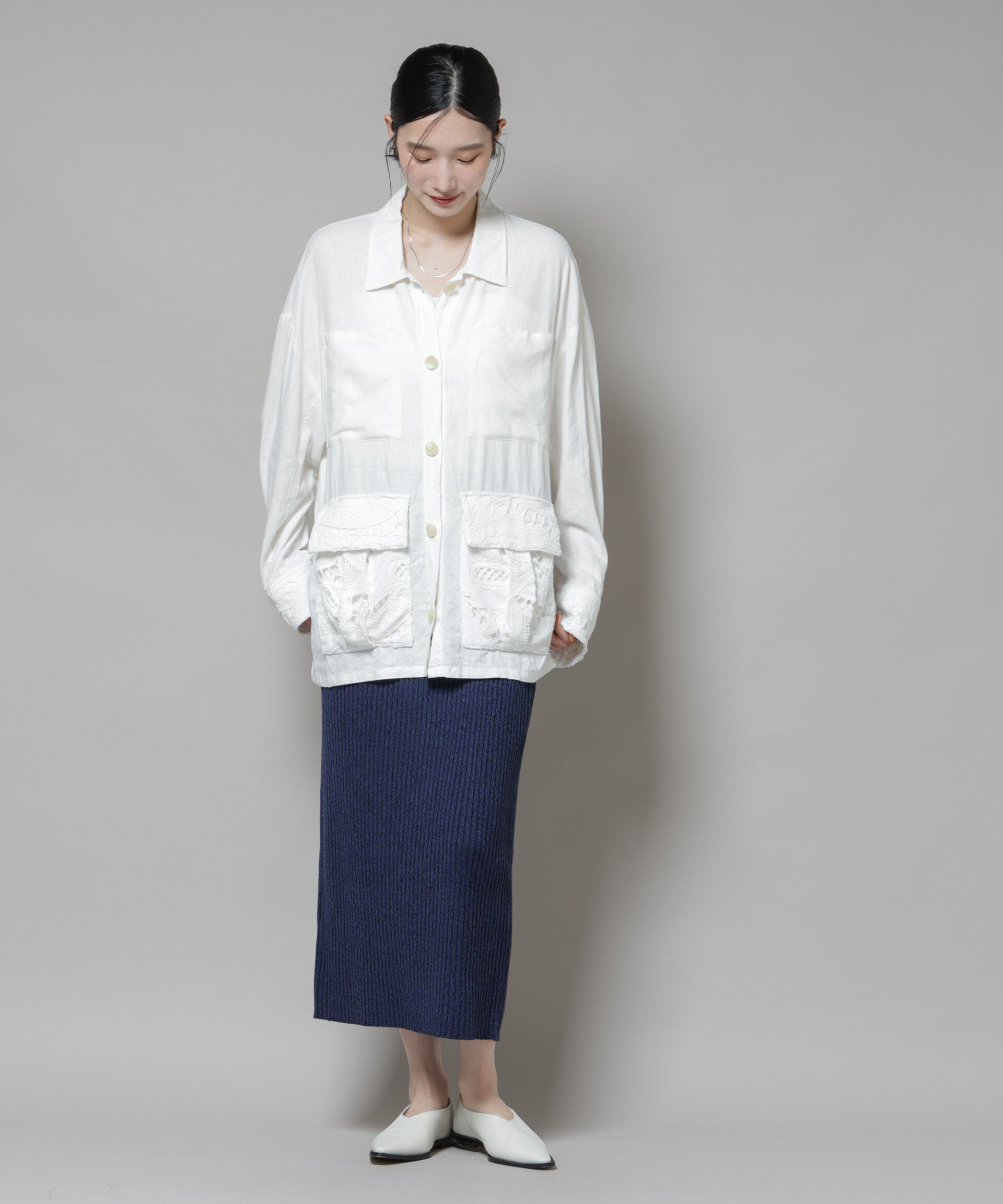  「メランジリブタイトスカート(セットアップ可)」|タイト|