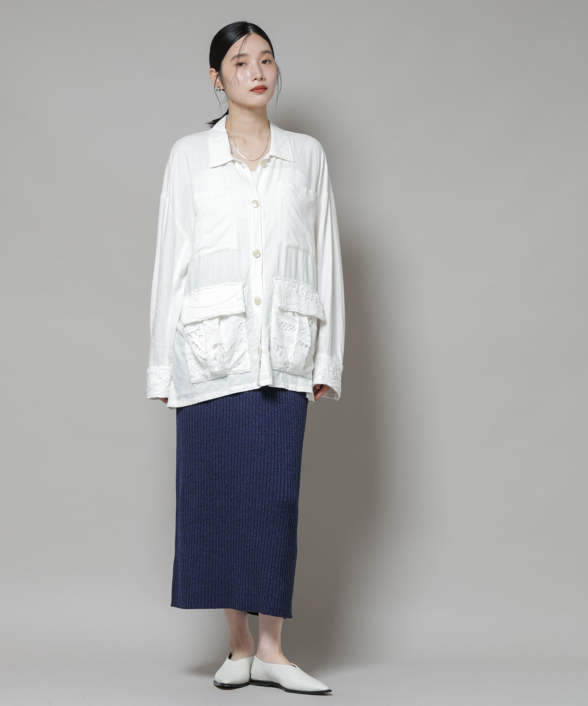  「メランジリブタイトスカート(セットアップ可)」|タイト|