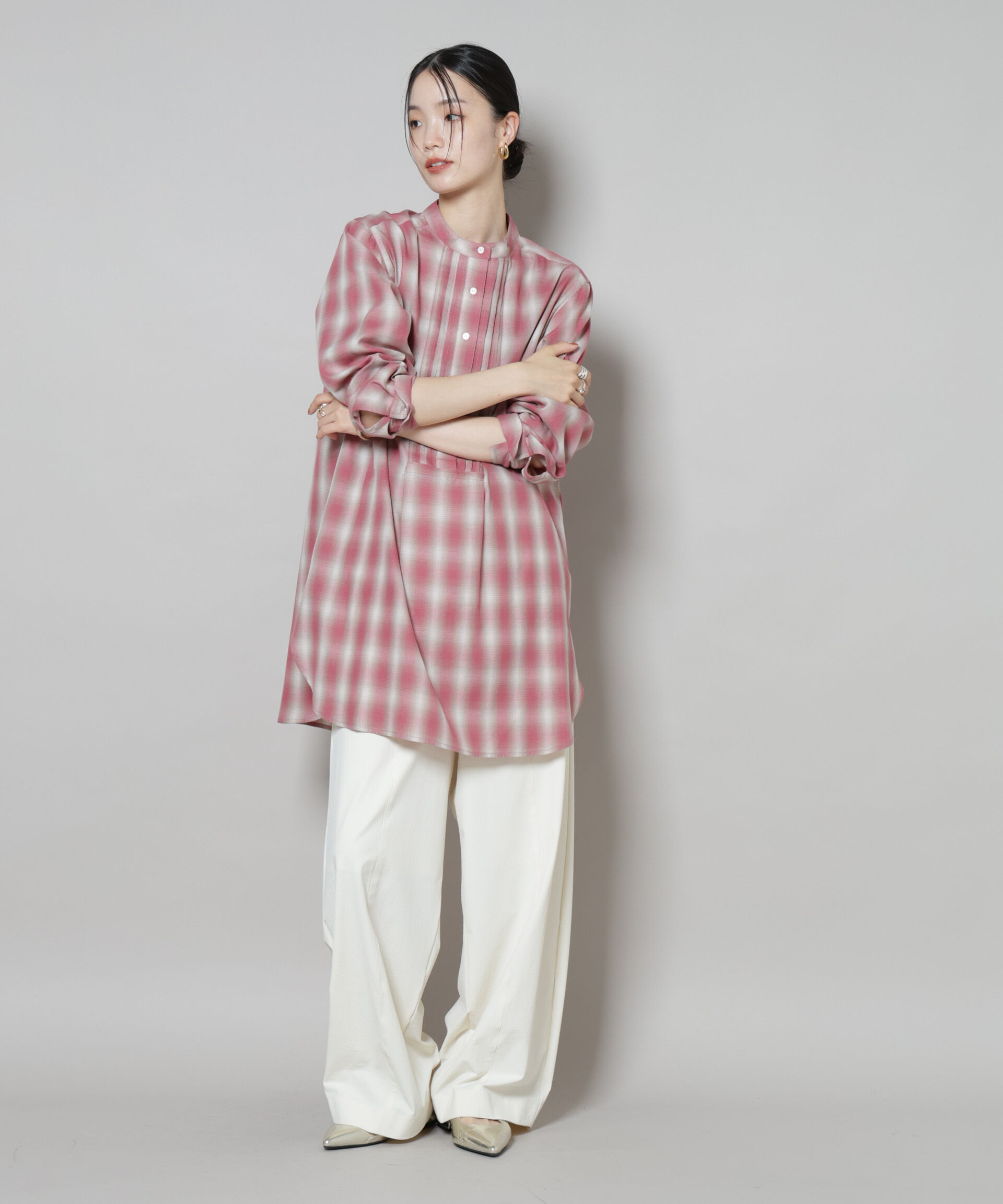 nano･universe「ピンタックデザインチェックプルオーバーブラウス」|シャツ・ブラウス|
