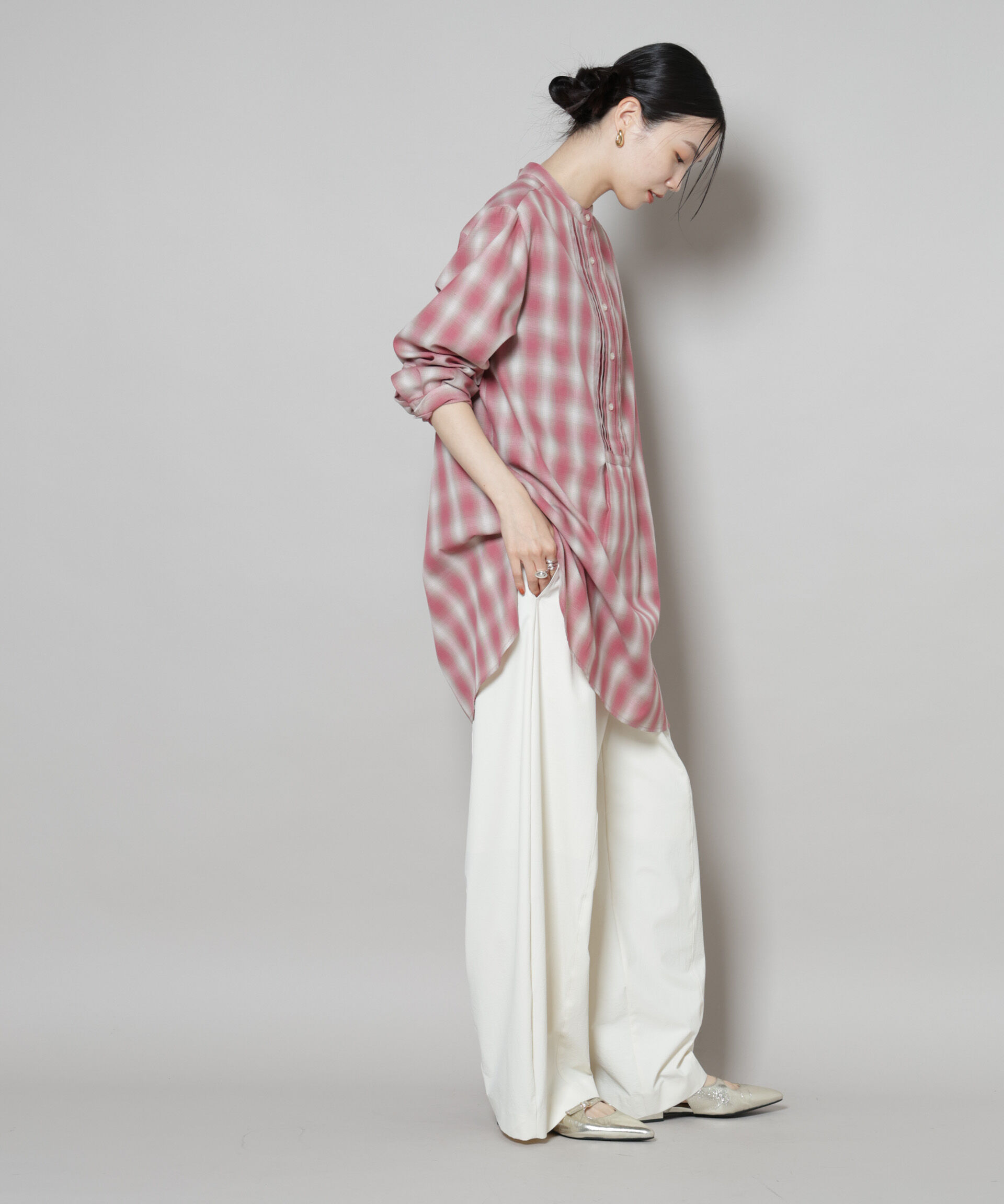 nano･universe「ピンタックデザインチェックプルオーバーブラウス」|シャツ・ブラウス|