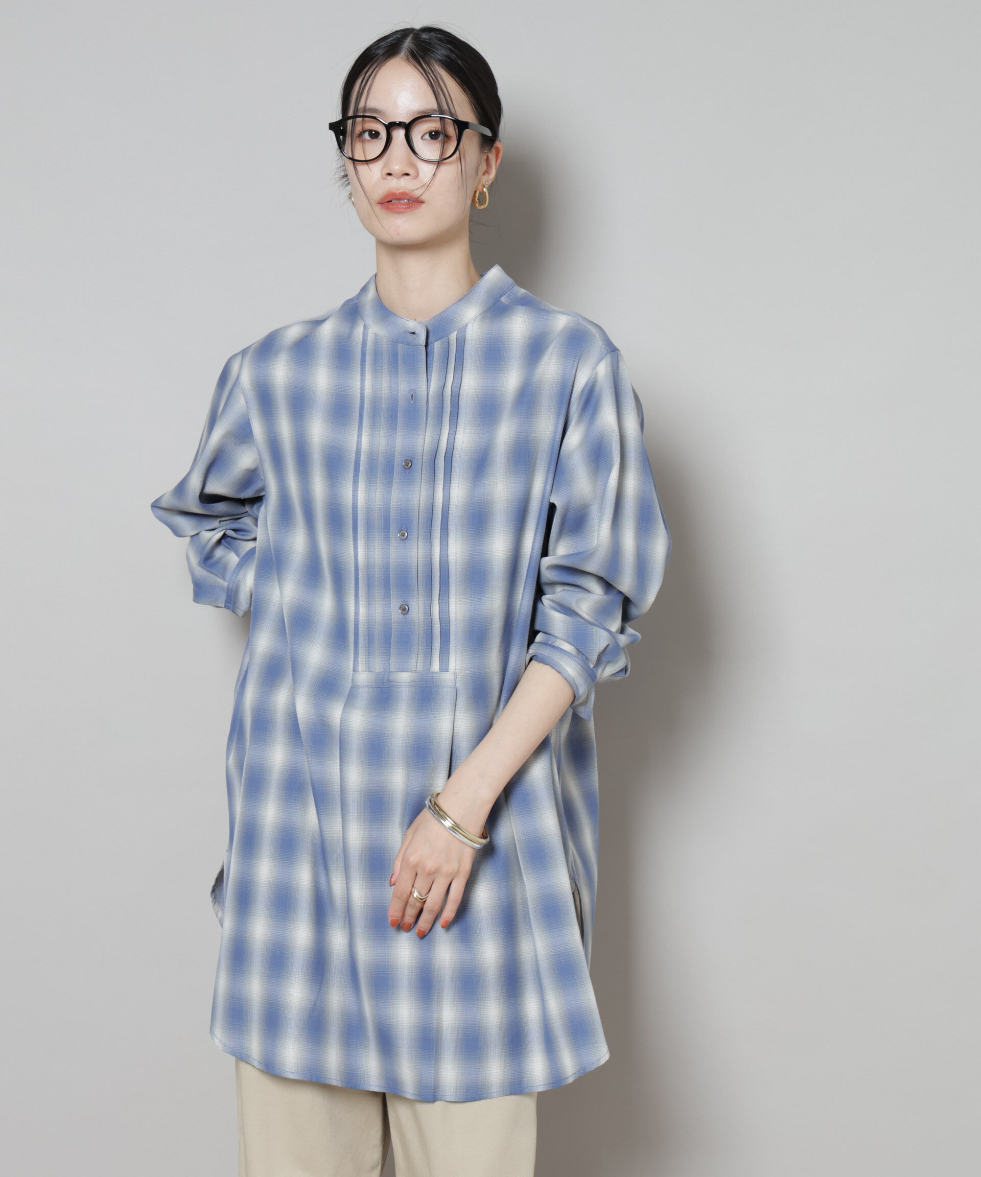 nano･universe「ピンタックデザインチェックプルオーバーブラウス」|シャツ・ブラウス|