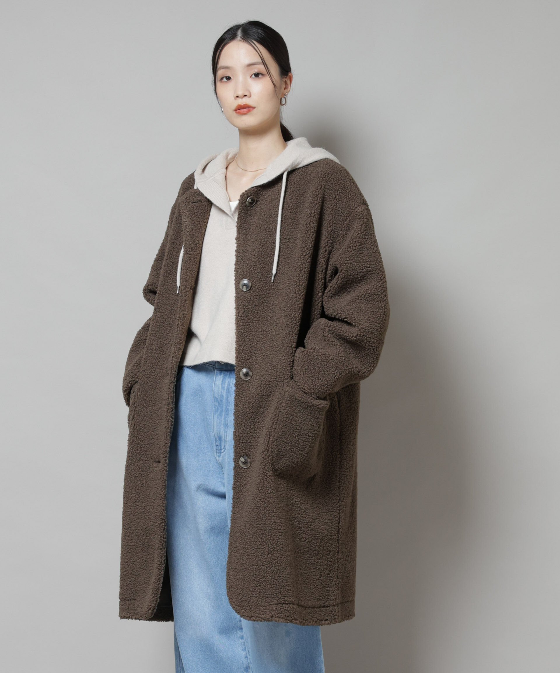 nano･universe「ソフトボアノーカラーコート」|その他|カーキブラウ 4