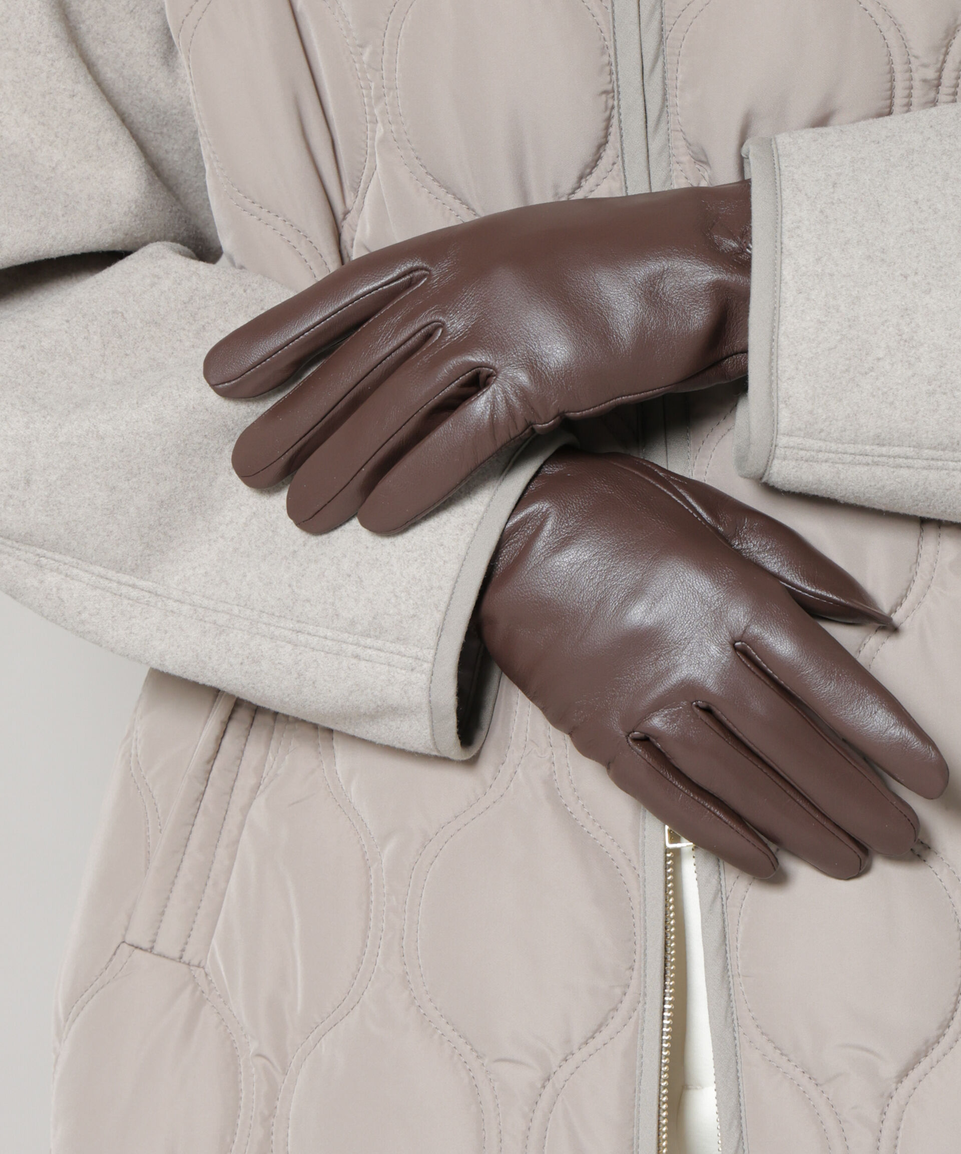 nano･universe「裏起毛レザーグローブ」|手袋|ブラウン