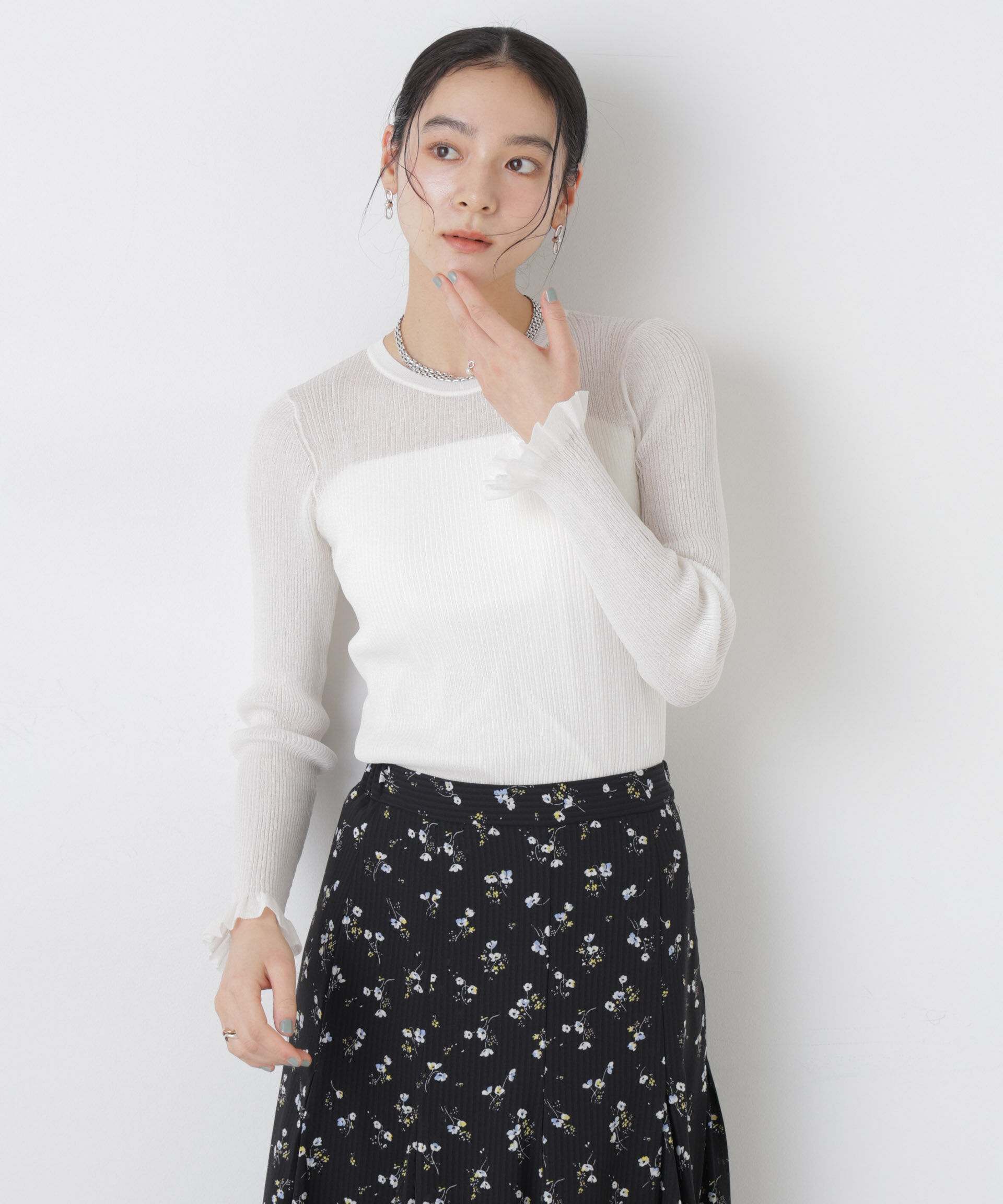 nano･universe「シアーリブフリルカフニット」|ニット・セーター|