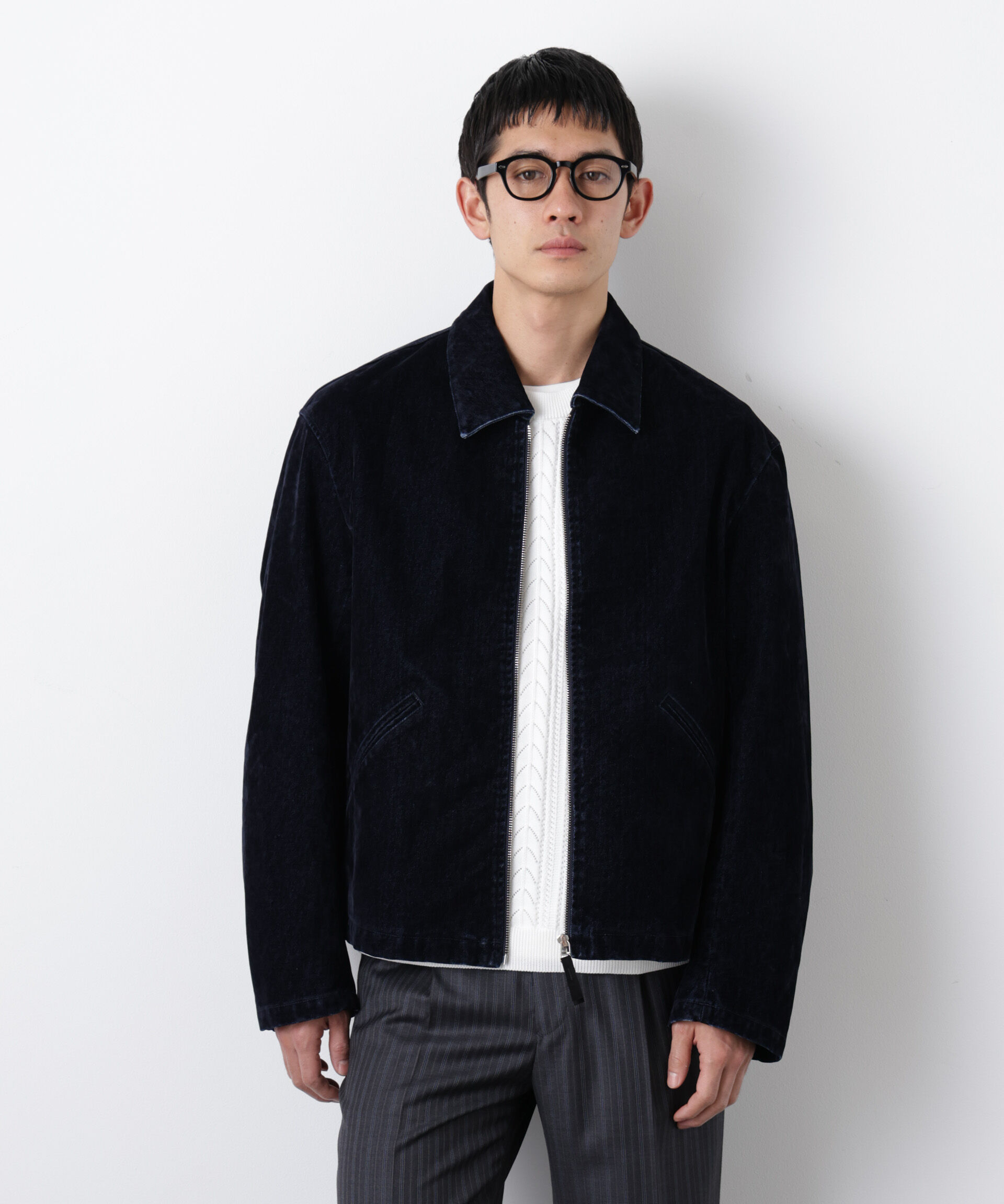 nano･universe「フロッキーデニム スポーツジャケット」|ブルゾン・スタジャン|ネイビー