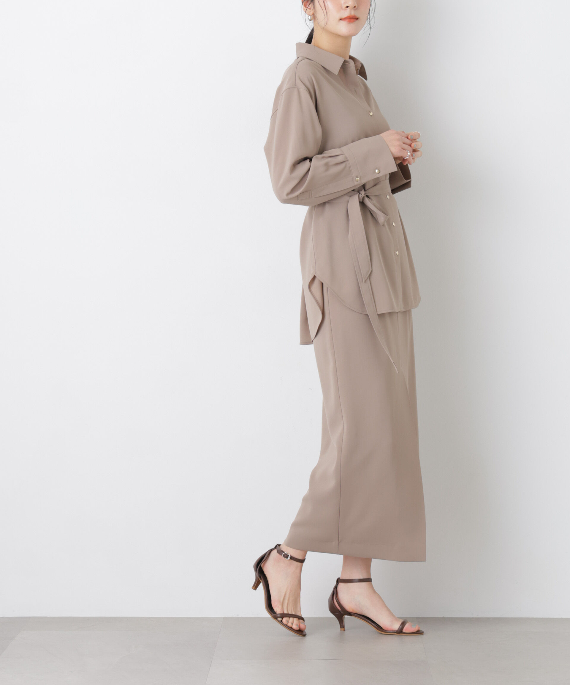 nano･universe「ハイツイストドライタックスリットロングスカート(セットアップ可)」|スカート|