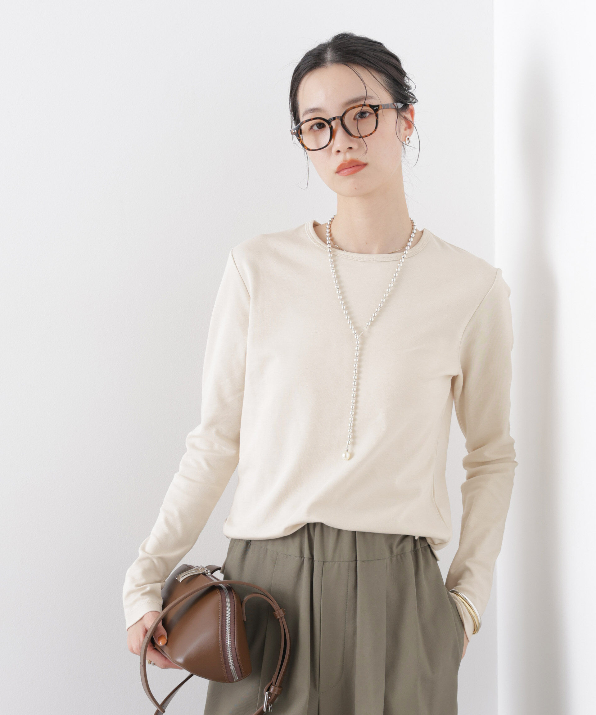 nano･universe「Repur加工 スムースシルケットロングスリーブトップス」|Tシャツ・カットソー|ベージュ