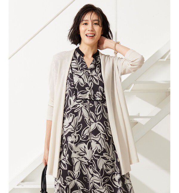 自由区「【アンサンブル対応・洗える】ハンディ カーディガン ロング丈」|カーディガン|ベージュ