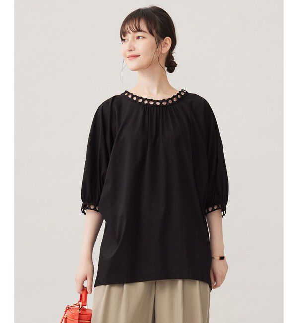 自由区「【洗える】コード刺繍 カットソー」|Tシャツ・カットソー|ブラック