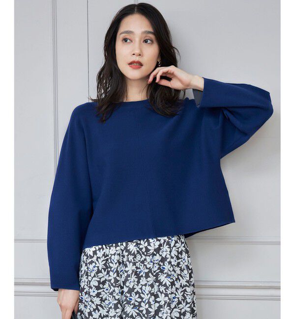 自由区「【セットアップ対応・洗える】レーヨンストレッチプルオーバー ニット」|ニット・セーター|ブルー