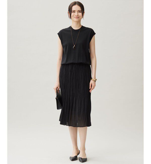 自由区「ジョーゼットプリーツコンビ ワンピース」|ワンピース|ブラック