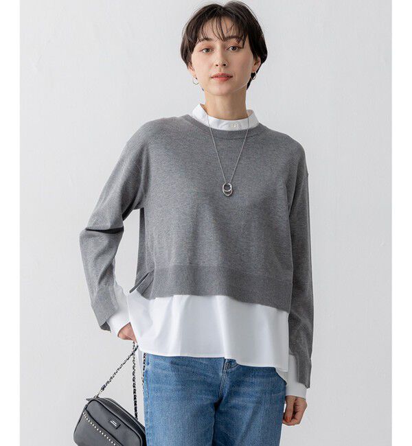 23区「【洗える】シャツ コンビネーション ニット」|ニット・セーター|グレー系
