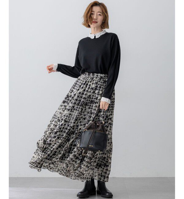 23区「【洗える】エンブロイダリー フラワーレースコンビ ニット」|ニット・セーター|