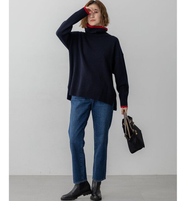 23区「【FUDGE掲載/洗える】ウールカシミヤ コンビカラー オフタートル ニット」|ニット・セーター|