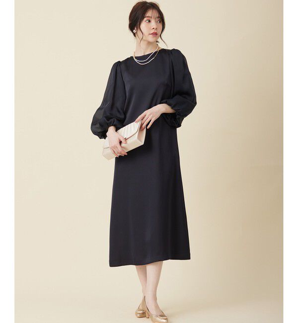 ANY SIS「【洗える】シフォンスリーブサック ドレス」|ドレス|ネイビー