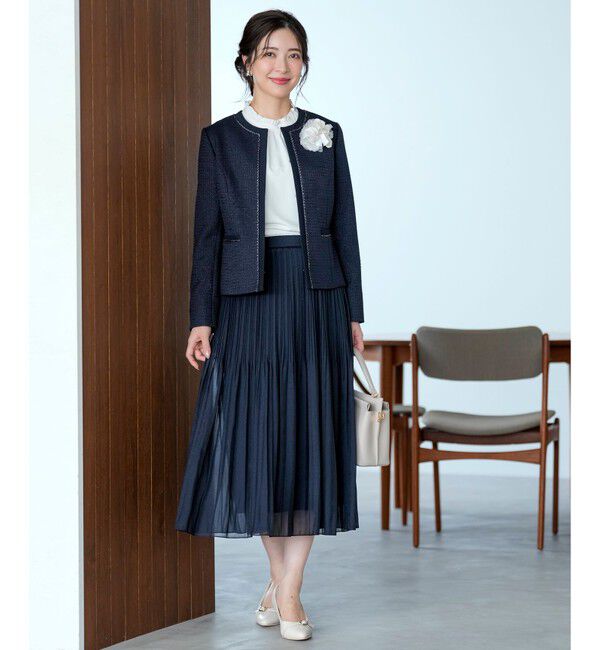 ANY SIS「リップルボーダーストレッチ ジャケット」|ノーカラージャケット|