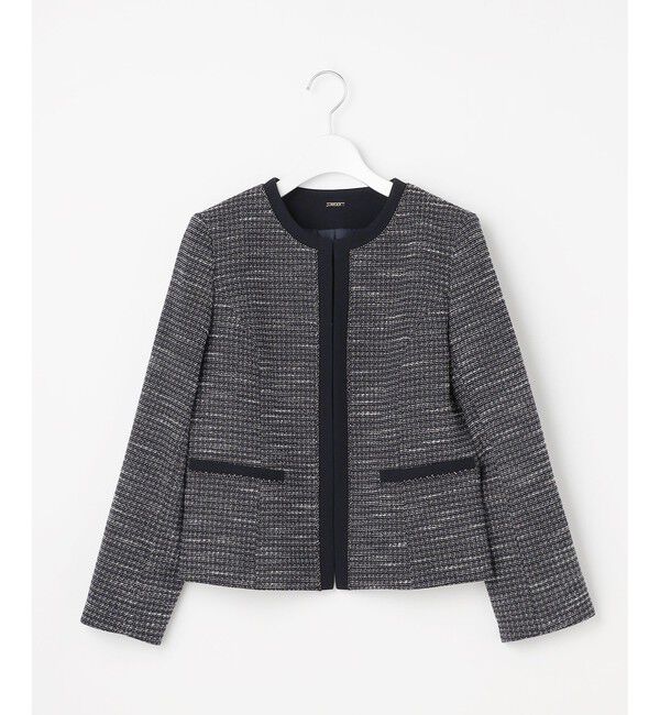 ANY SIS「リップルボーダーストレッチ ジャケット」|ノーカラージャケット|