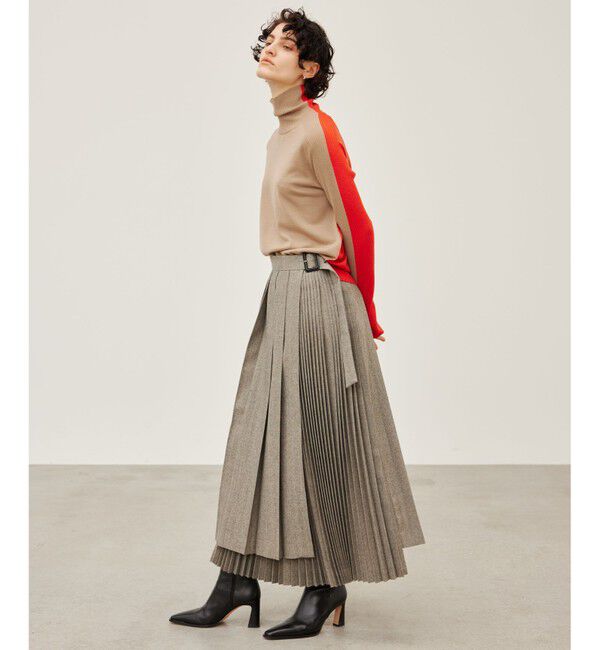 BEIGE,「NATION / ウールヘリンボーンラッププリーツスカート」|スカート|