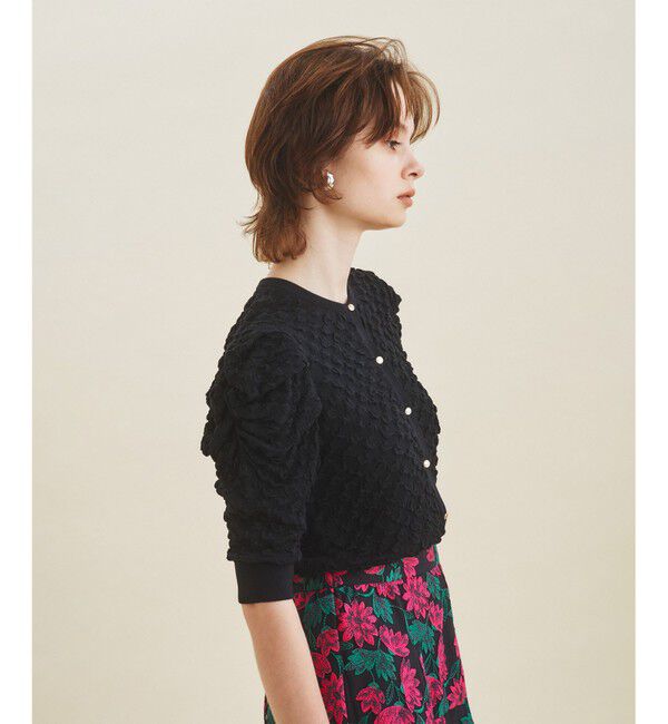 GRACE CONTINENTAL「フクレジャガードニットカーディガン」|カーディガン|