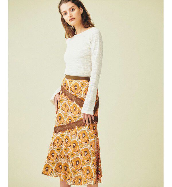 GRACE CONTINENTAL「レース切替マーメイドスカート」|スカート|オレンジ