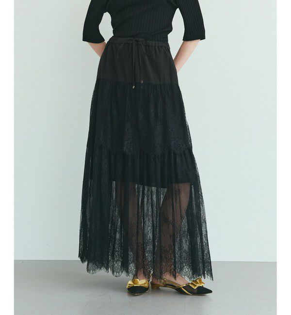Grace Class「レース切替ティアードスカート」|スカート|ブラック